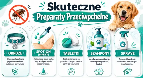 Skuteczne preparaty przeciw pchłom dla psa: obroże, spot-on, tabletki, szampony i spraye. Domowe sposoby na pchły u psa to między innymi te metody.